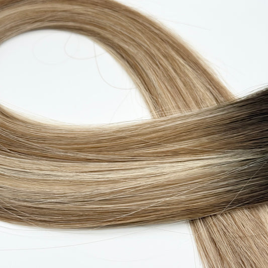 T4 8/60 Effet repousse brun moyen - méchées châtain & blond platine